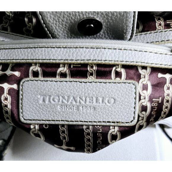 TIGNANELLO White Soft Pebble Leather Shoulder Bag Handbag Multi-pocket - Picture 14 of 14